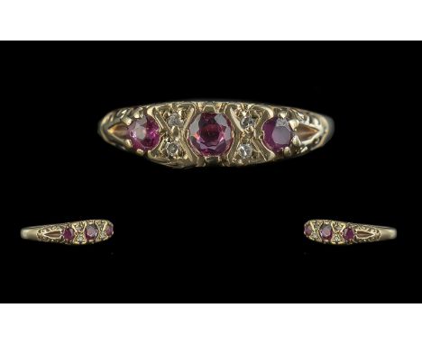 Antique Period 18ct Gold Ruby and Diamond Set Ring, Gallery Setting. Full Hallmark for 18ct. Ring Size K. Weight 2.6 grams. S