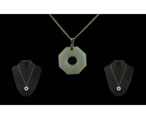 18ct Gold &amp; Jade Pendant on 18ct gold chain, 20 inches (50cms) long