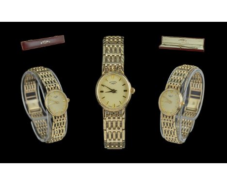Rotary Ladies 9ct Gold Bracelet Mechanical Wrist Watch.  Hallmark London 1993.  Excellent integral bracelet.  All aspects of 