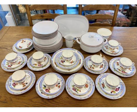 Cauldon Tea Set, comprising ten cups, twelve saucers, twelve side plates, and two bread and butter plates, in a white ground 