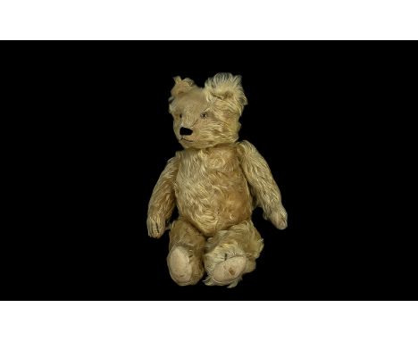 Vintage Probably Early Merrythought Teddy Bear, a very attractive golden plush teddy bear with disc joints to neck, arms and 