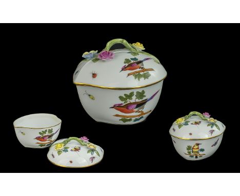 Herand Hungarian Superb Handpainted Porcelain Lidded Bon Bon Dish - Beautifully Decorated In Painted enamels, Depicting Insec