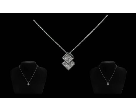 9ct White Gold Diamond Set Princess Pendant &amp; Chain, pendant formed of two joined diamond shapes, set with round cut diam