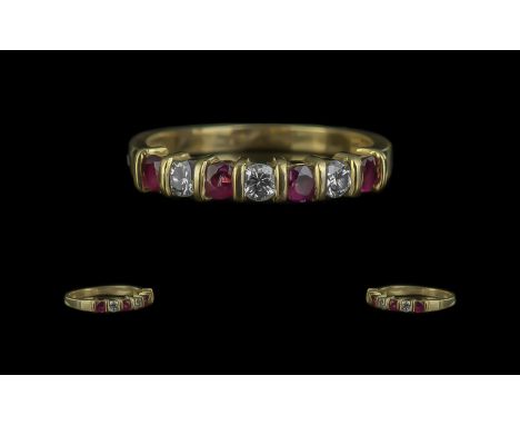 18ct Gold - Ladies Attractive Diamond and Rubies Set Ring. Full Hallmark to Shank. Rubies and Diamonds of Excellent Colour. R