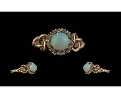 Edwardian Period 1902 - 1910 Ladies Attractive 18ct Gold Opal and Diamond Set Cluster Ring. Excellent Designed Shank with Int