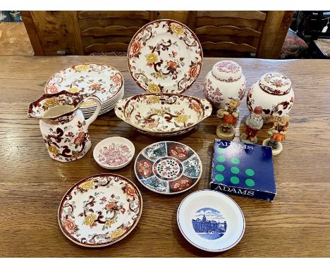 Box of Porcelain &amp; Collectibles, comprising Mason's 'Brown Velvet' jug 5.5'' high, lidded ginger jar 5'' high, oval dish 