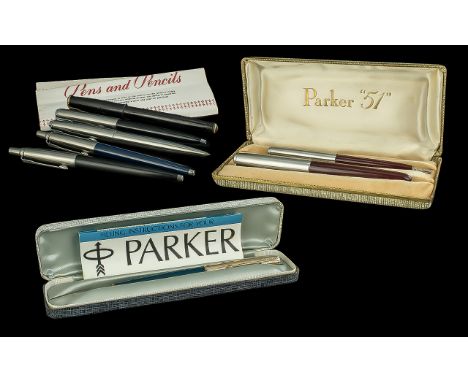 A Good Collection of Vintage Parker Pens, seven in total, comprising 1.  Parker Duofold Marked Geo.S.Parker, black hard rubbe