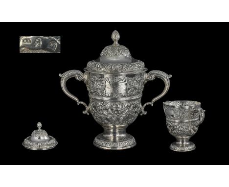 Irish Silver George III Impressive and Superb Sterling Silver Twin Handled Lidded Trophy/Cup - Hallmarked For Dublin. Makers 