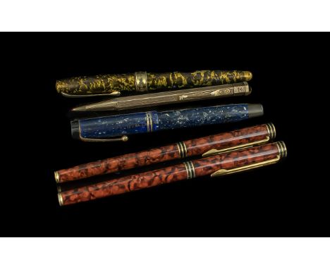 Collection of Vintage Pens, including a boxed set of fountain pen and ballpoint pen in tortoiseshell style finish, a blue Par