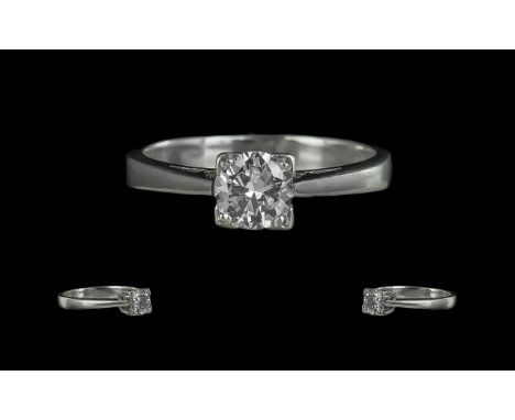 Platinum - Super Quality Single Stone Diamond Set Ring. Marked 950 to Interior of Shank. The Round Brilliant Cut Diamond of S