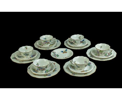 Herend Hungarian Superb 19 piece Handpainted Porcelain Coffee Service - Comprising 6 Trio's, 6 Saucers, 6 Side Plates, 6 Cups