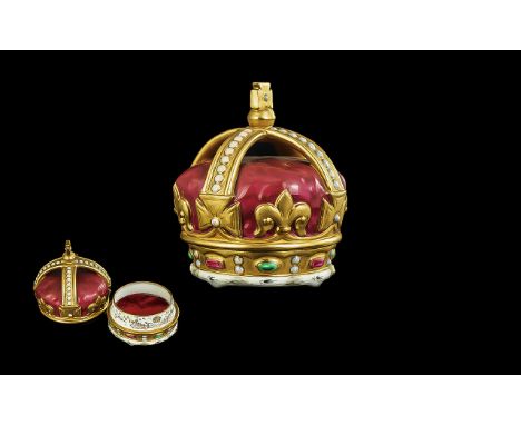 Coalport Trinket Box in the form of a Crown, numbered to base 390054 and stamped Coalport.  Trinket box velvet lined, top in 