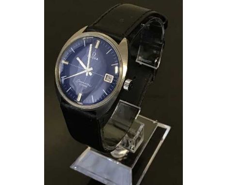 A Gents Stainless Steel Omega Seamaster Cosmic Automatic Wristwatch, circa 1960's, blue dial with baton numerals, centre seco