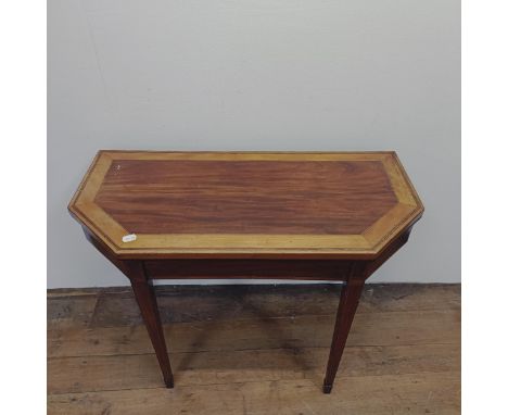 A George III mahogany and satinwood crossbanded folding card table, 96 cm wide