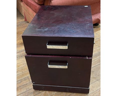 A pine and metal bookcase, 98 cm wide, a triple wardrobe, a filing cabinet, and a tile top table (4)Tile top table - various 