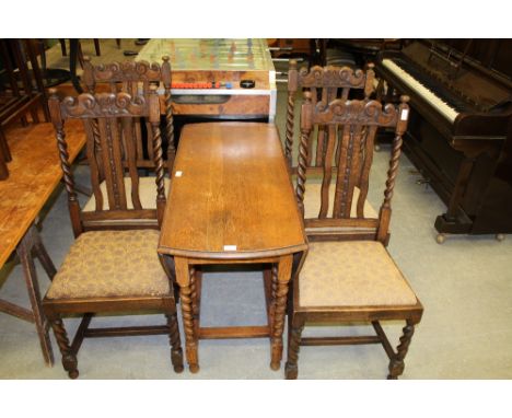 Oak gate leg barley twist table & 4 chairs