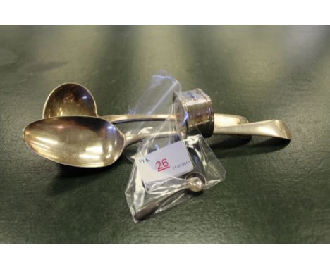 Silver spoon, napkin ring, ladle & salt spoon