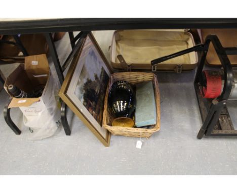 Box of misc, Wetheriggs vase, print etc