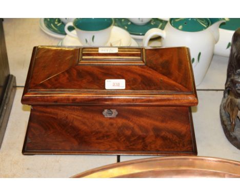 19th century mahogany sarcophagus form tea caddy (vacant interior)