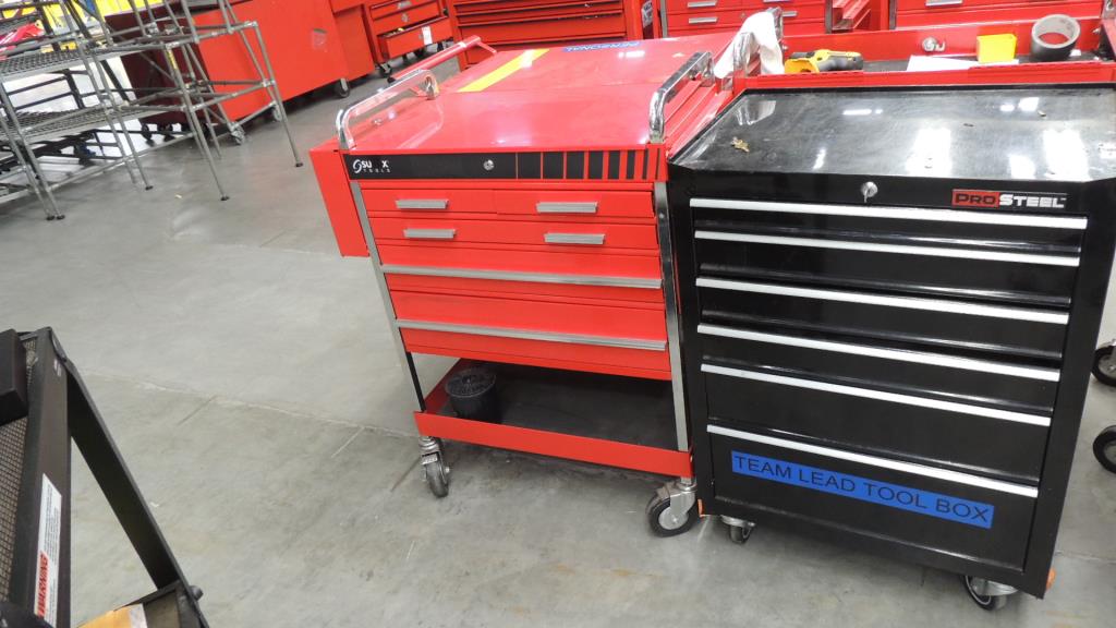 Sunex Lot (2) Sunex 5 drawer rolling tool boxes w/ contents, (1) Pro