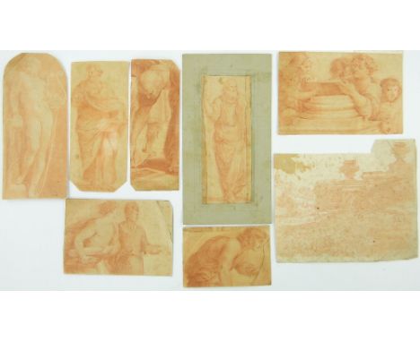 After Raphael
7 Old Master sanguine chalk drawings, classical figures, one bears dealers stamp for Louis Morant, unframed, (7