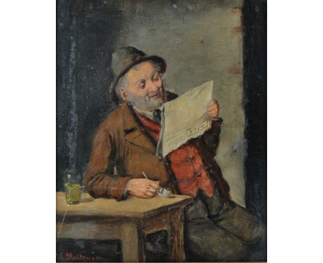 C Stoitzner
oil on wood panel, man reading a paper, signed, 10" x 8", framed.