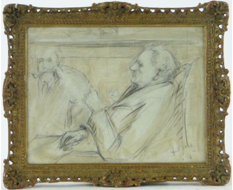 Manner of Walter Sickert
pencil/wash sketch, gentlemen at leisure, dated April 1926, unsigned, 9" x 11.5", framed. 