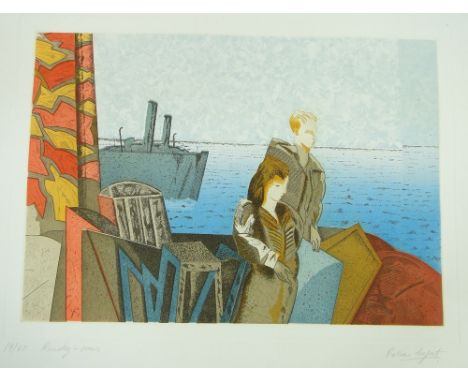 Delia Cugat (born 1935)
etching/aquatint, "Rendez-vous," signed in pencil no. 14/60, i 11" x 15.5", unframed.
