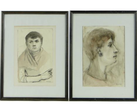Eugen Hersch (1887-1967)
charcoal/chalk self portrait and Bartlett, 2 watercolour portraits, (3).
