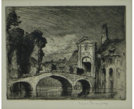Sir Frank Brangwyn (1867-1956)
etching, Bridge at Bruges, signed in pencil, p 5.5" x 7", framed.