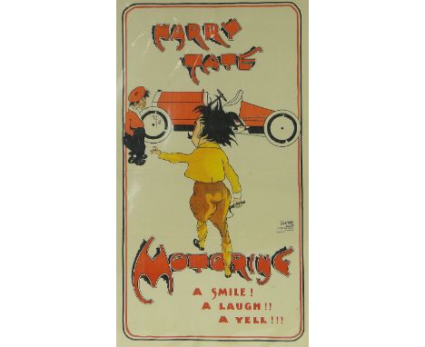 A colour lithograph advertising poster print for Harry Tate Motoring, Published by David Allen &  Sons of Belfast, s 30" x 20