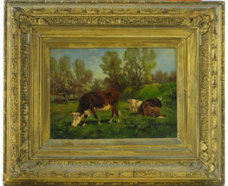 Willem George Jansen (1871-1949)
oil on panel, cows in a pasture, signed, 5" x 7", framed.