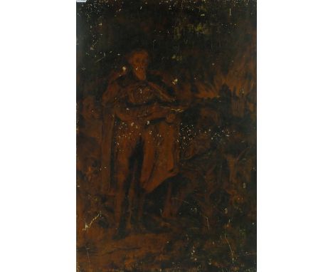 19th century poker work picture, classical portrait of a man, indistinct inscriptions verso, dated 1840, 26" x 17" and 19th c