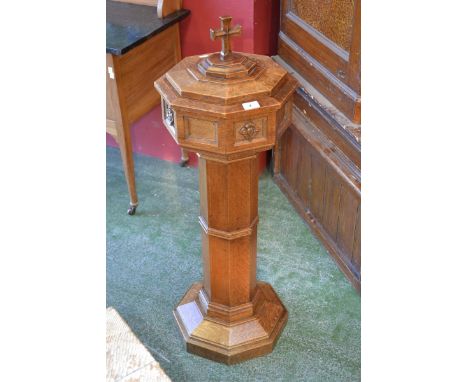 A light oak church font, previously in Spondon Methodist Church, Derbyshire