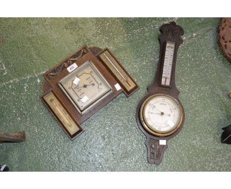 a 1920s oak wheel barometer; another wall barometer (2)