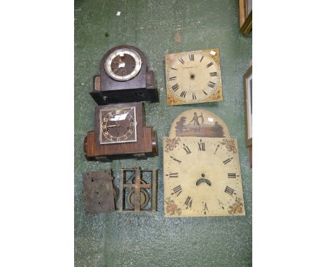 Horology - a longcase clock dial, an inlaid drop dial wall clock, clock parts, mantel clocks, cases, etc