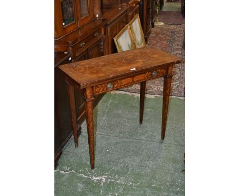 A 19th century Dutch mahogany and marquetry rectangular card table, folding top enclosing an inset baize-lined playing surfac