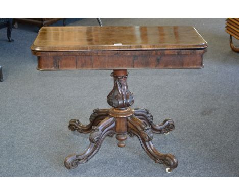 A William IV rosewood rounded rectangular card table, folding top enclosing inset baize-lined playing-surface above a deep fr