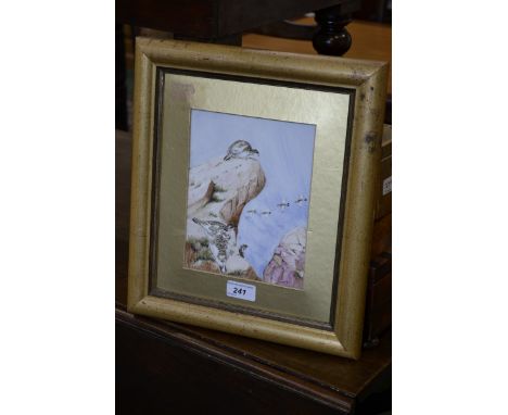 A painting on ceramic, two ptarmigans, signed R Gregory