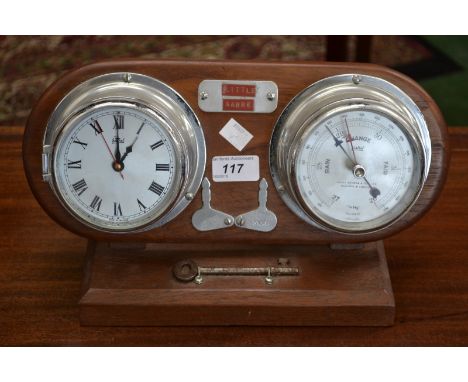 Yachting Interest - a mahogany weather station clock and barometer