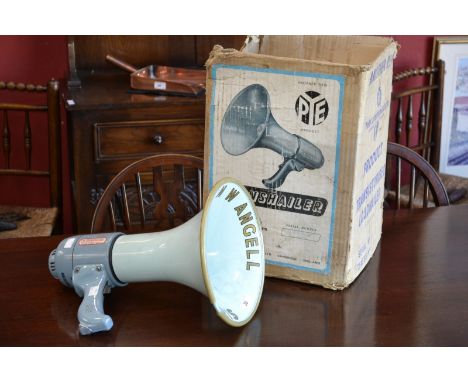 A Pye Transhailer megaphone, the bell labelled N W Angell Chatteris.