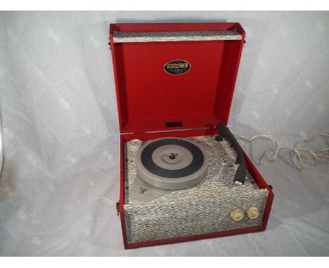 A Dansette Popular portable record player, red, ca 1960's