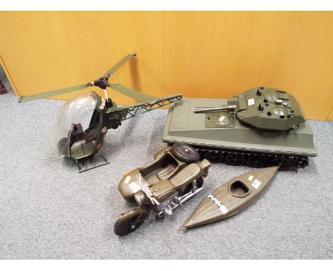 Action Man - A collection of Action Man accessories to include a tank, 15cm x 56cm x 18cm, a Cherilea toy kayak, a Cherilea 0