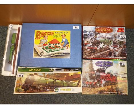 A good mixed lot to include a Bayko building set patent No. 422645, an Airfix Biggin Hill 00 scale, an LMER model Flying Scot