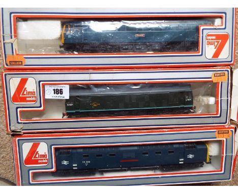 Model railways - three Lima OO gauge diesel electric locomotives, Phoenix 86 219, BR 55 022 and BR D7571 each in associated L