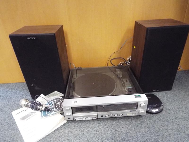 A Sony stereo music system, Model No. JJ500 and a Technics portable CD