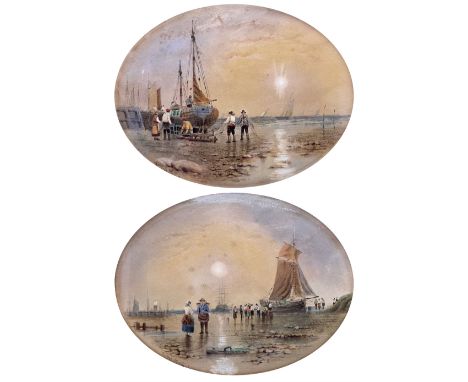 R Beatty (19th century): 'Near Flamborough', pair oval watercolours signed 18cm x 22cm (2)
