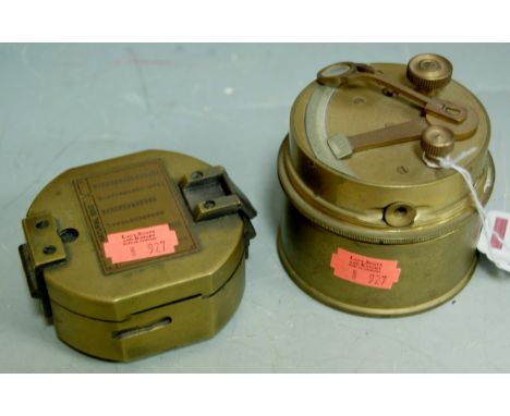 A reproduction brass cased pocket sextant; together with a similar compass (2) 