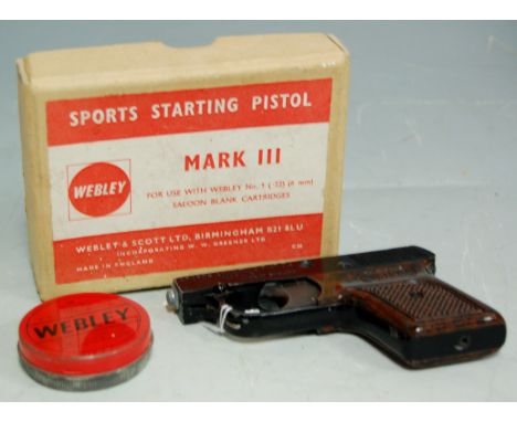 A Webley sports starting pistol, MkIII, in original box with instruction leaflet and pellets 