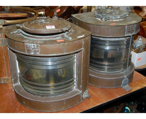 An early 20th century seahorse copper ships lantern, and another similar (2) 